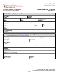 Form EPV2 Educator Experience Verification - Cte Work Experience - South Dakota