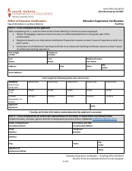 Form EPV1 Educator Experience Verification - Teaching - South Dakota