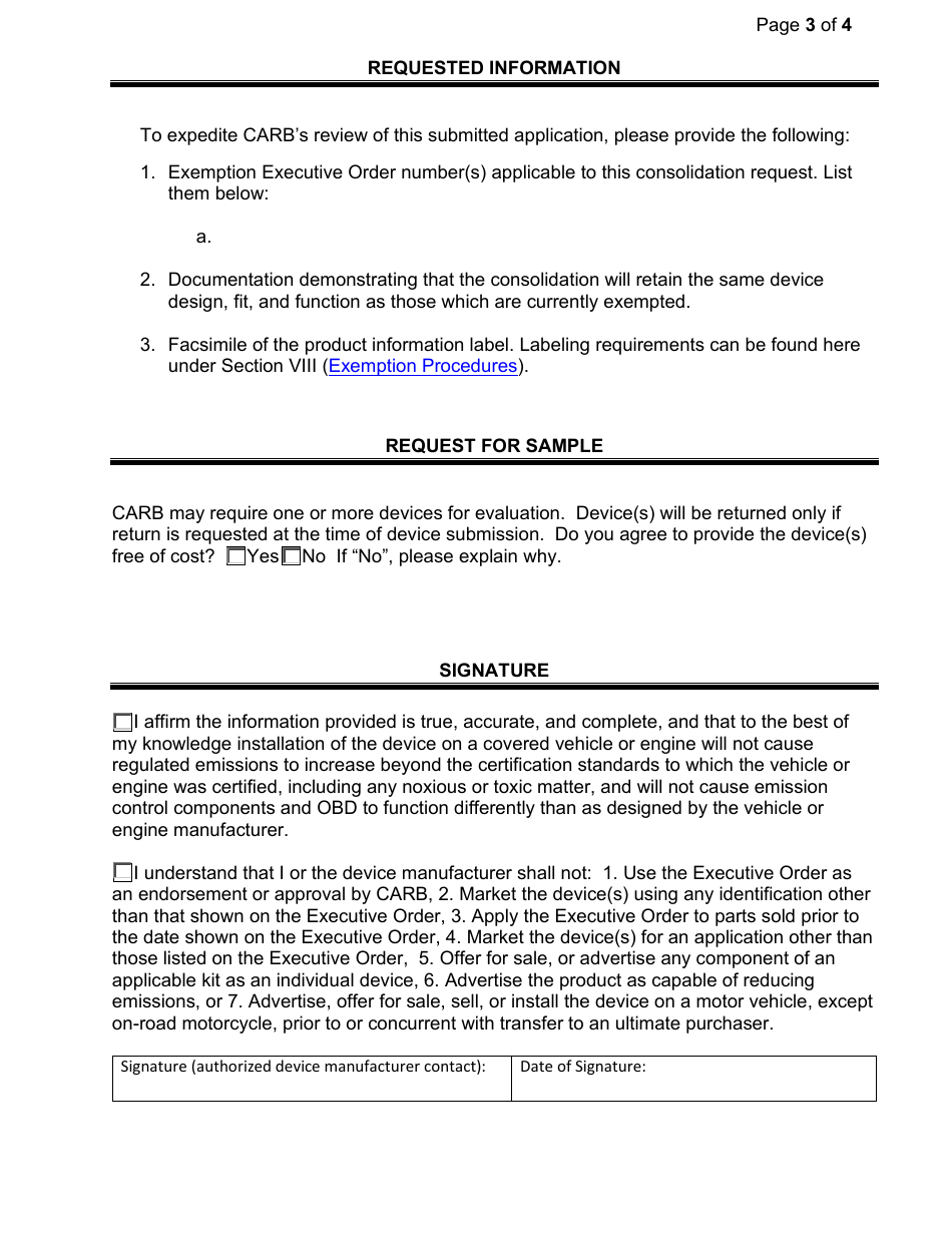 California Exemption Application - Category I - Consolidation Of ...