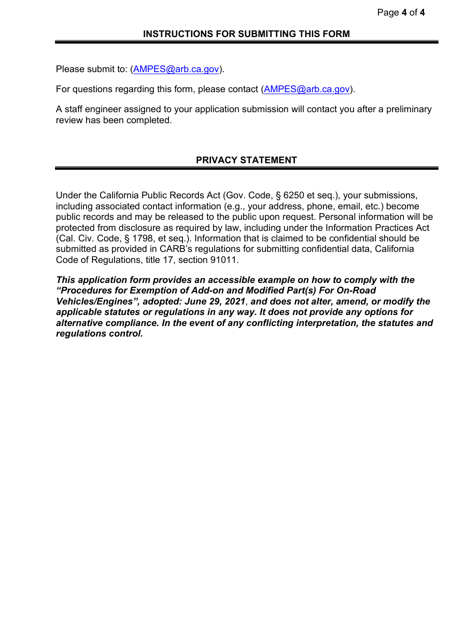 Exemption Application - Category I - Consolidation of Existing Executive Orders - California, Page 4