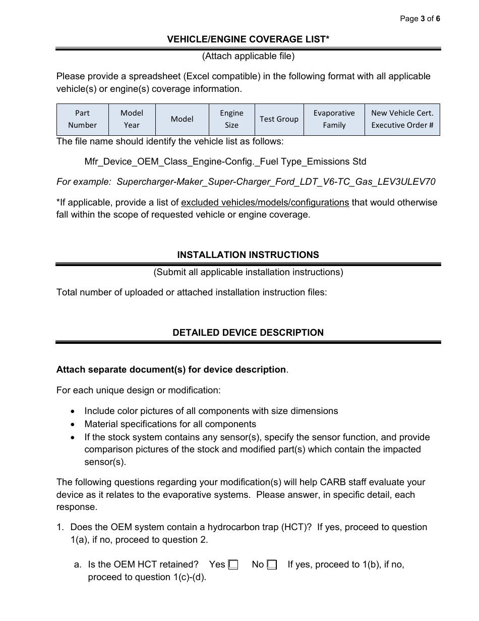 Exemption Application - Category II - Air Intake Kits or Modifications - California, Page 3
