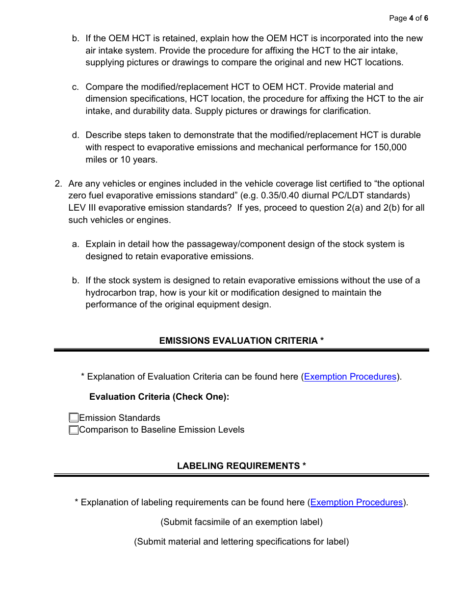 Exemption Application - Category II - Air Intake Kits or Modifications - California, Page 4