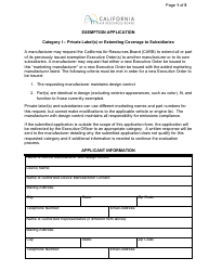 Document preview: Exemption Application - Category I - Private Label(S) or Extending Coverage to Subsidiaries - California