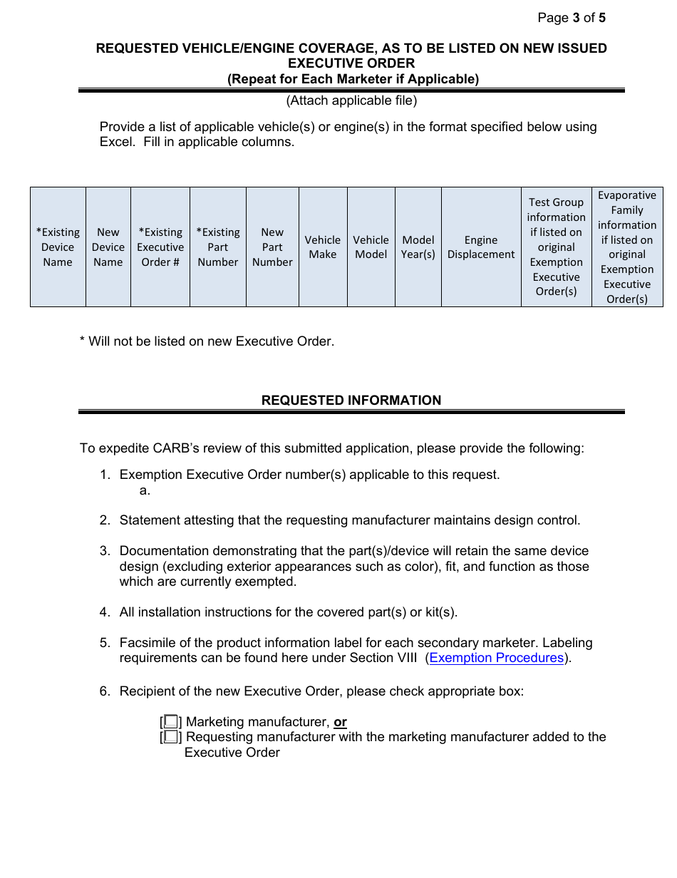 Exemption Application - Category I - Private Label(S) or Extending Coverage to Subsidiaries - California, Page 3