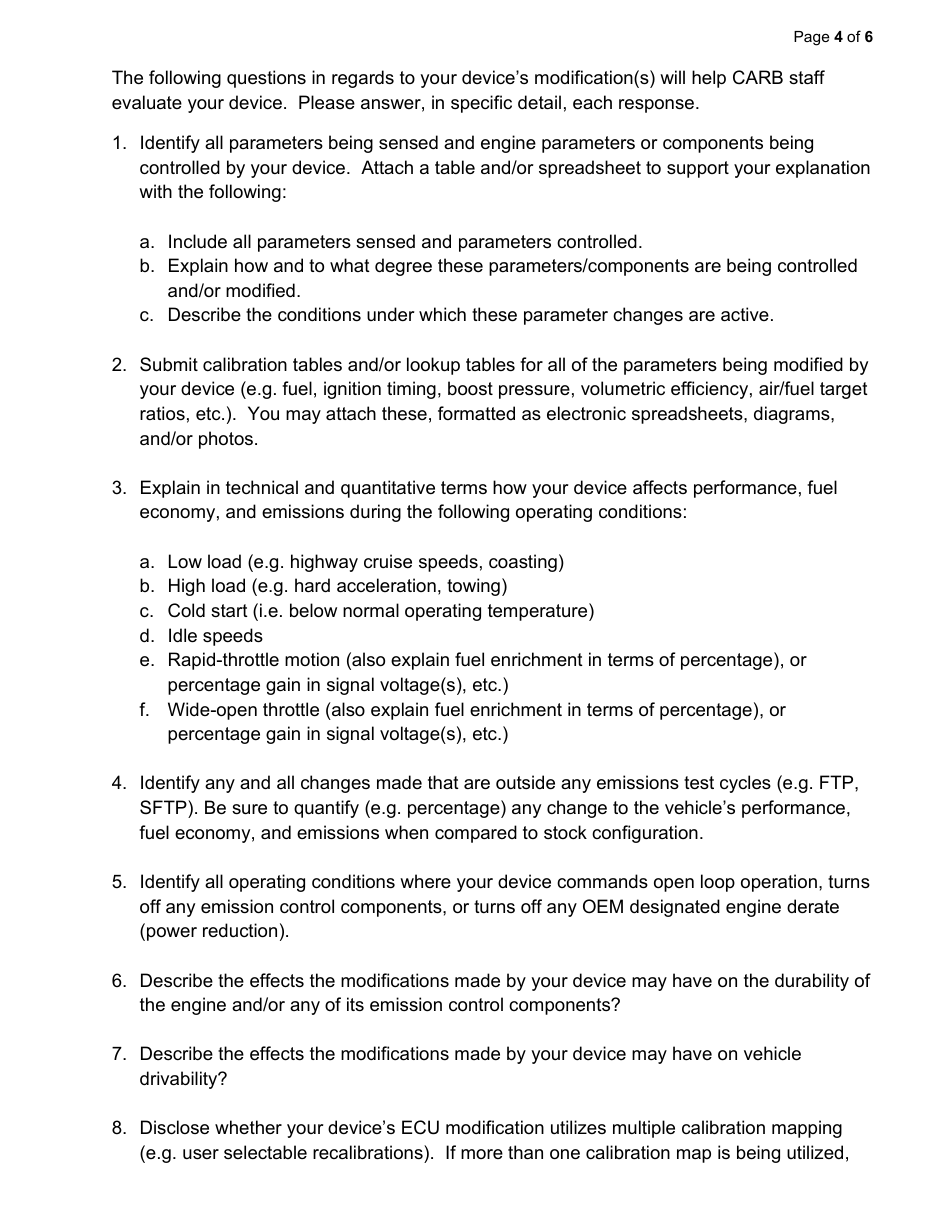 Exemption Application - Category Iii - Engine Control Module (Ecm) Programmers and / or Ecm Signal Modifications - California, Page 4