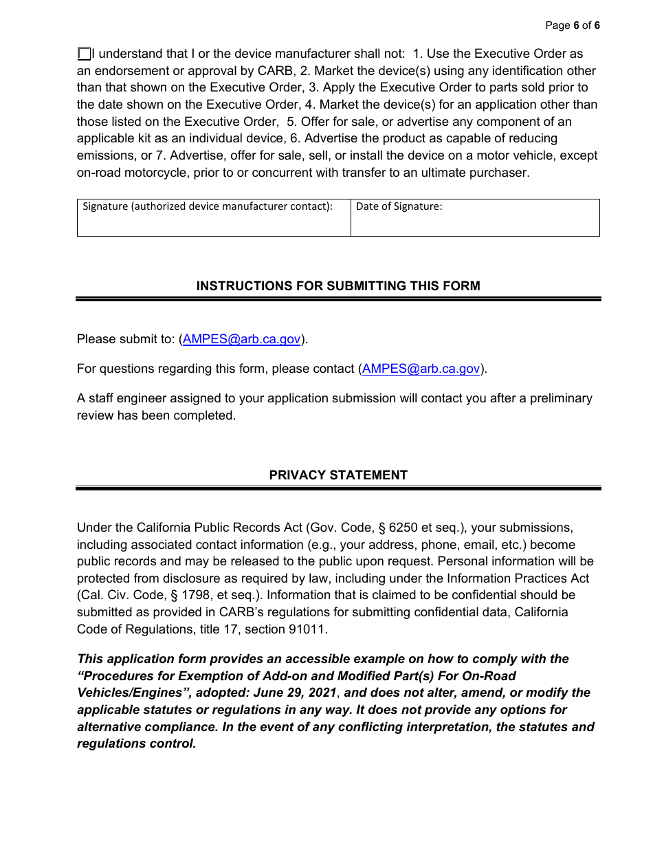 Exemption Application - Category Iii - Engine Control Module (Ecm) Programmers and / or Ecm Signal Modifications - California, Page 6