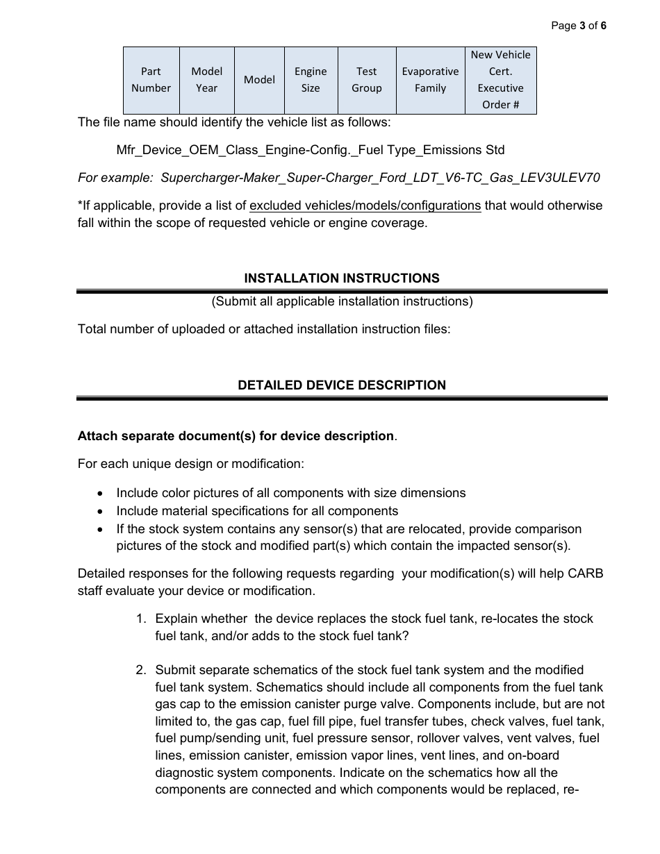 Exemption Application - Category IV - Fuel Tanks or Fuel Tank Modifications - California, Page 3