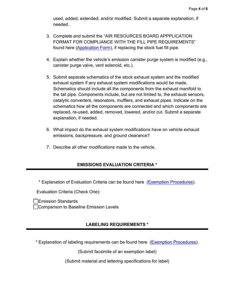Exemption Application - Category IV - Fuel Tanks or Fuel Tank Modifications - California, Page 4