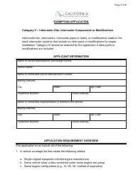 Exemption Application - Category V - Intercooler Kits, Intercooler Components or Modifications - California