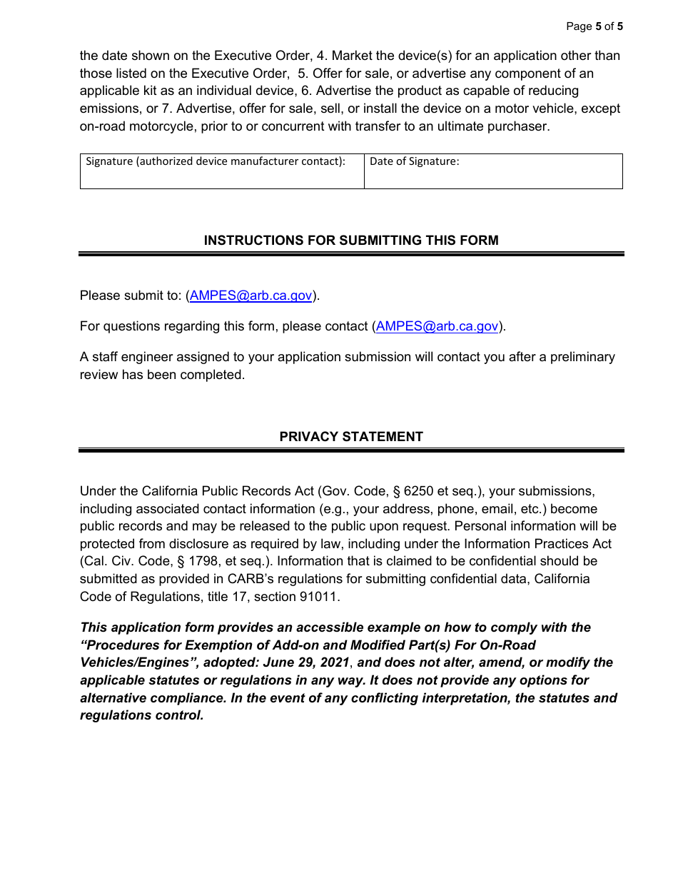 Exemption Application - Category V - Intercooler Kits, Intercooler Components or Modifications - California, Page 5