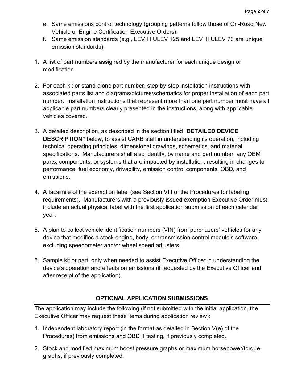 Exemption Application - Category VI - Supercharger and Turbocharger Kits or Modifications - California, Page 2