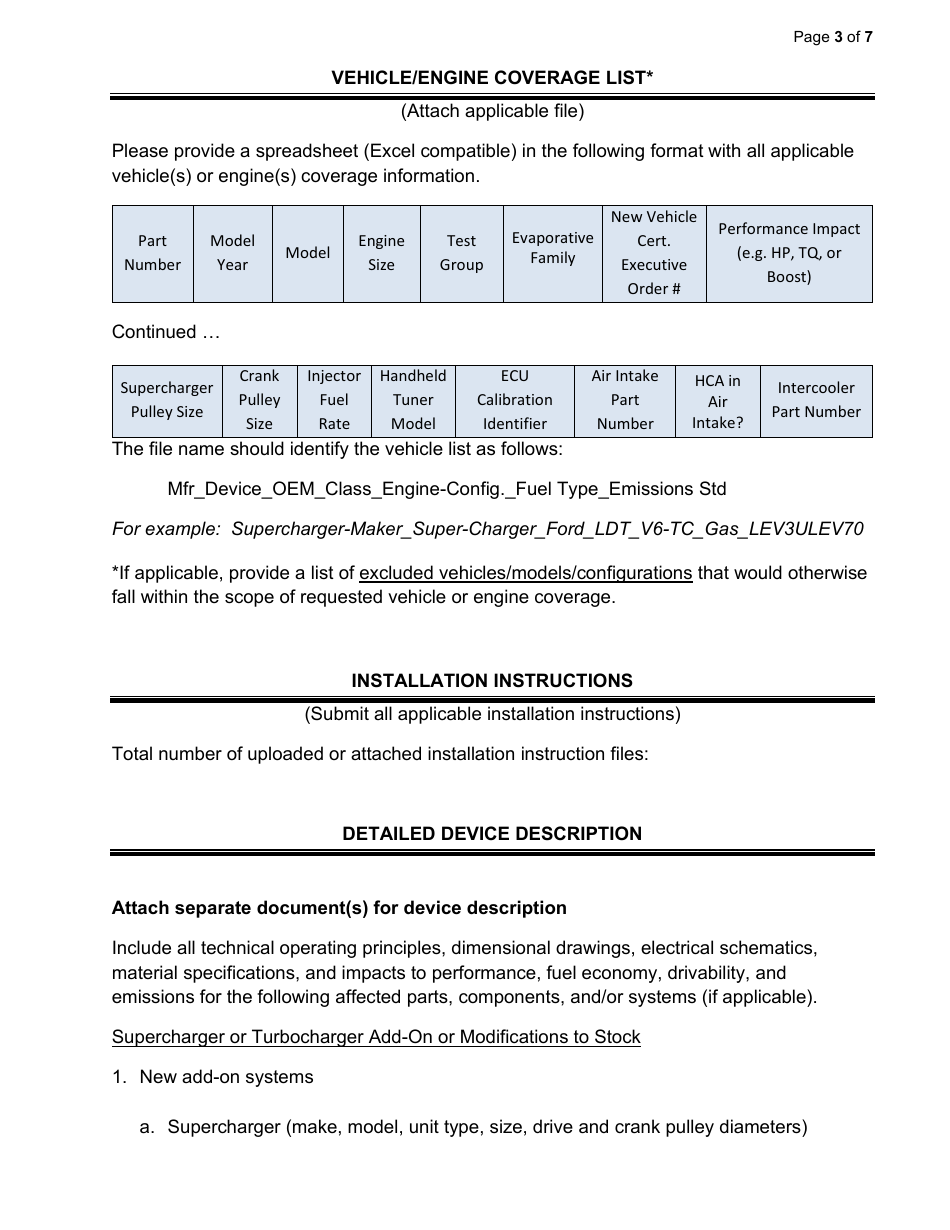Exemption Application - Category VI - Supercharger and Turbocharger Kits or Modifications - California, Page 3