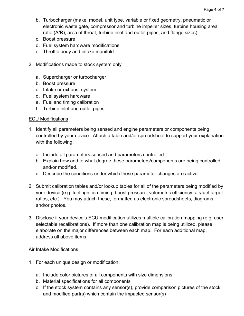 Exemption Application - Category VI - Supercharger and Turbocharger Kits or Modifications - California, Page 4