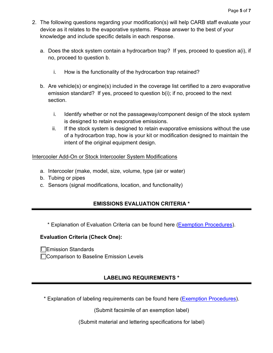 Exemption Application - Category VI - Supercharger and Turbocharger Kits or Modifications - California, Page 5