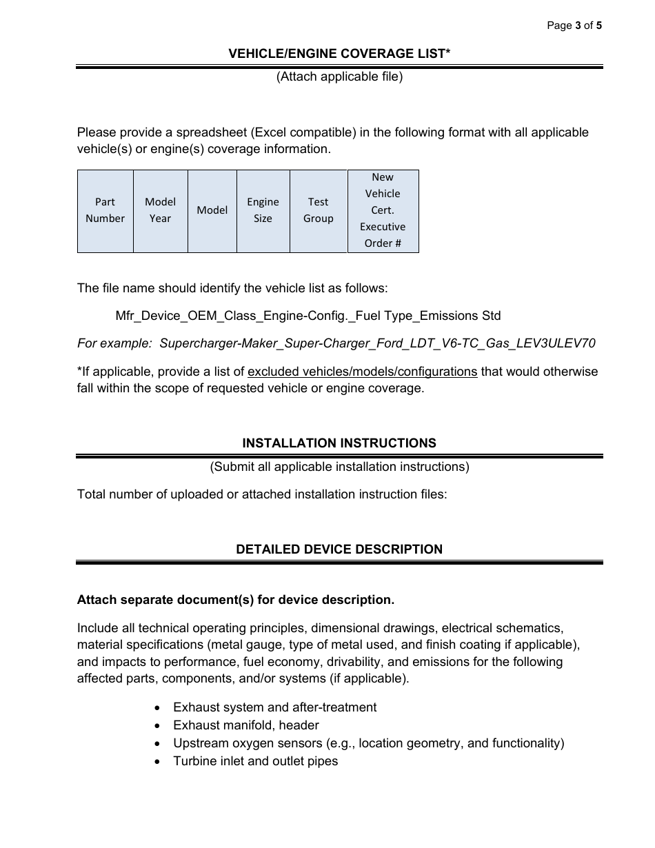 Exemption Application - Category VII - Pre-catalyst Exhaust Components - California, Page 3