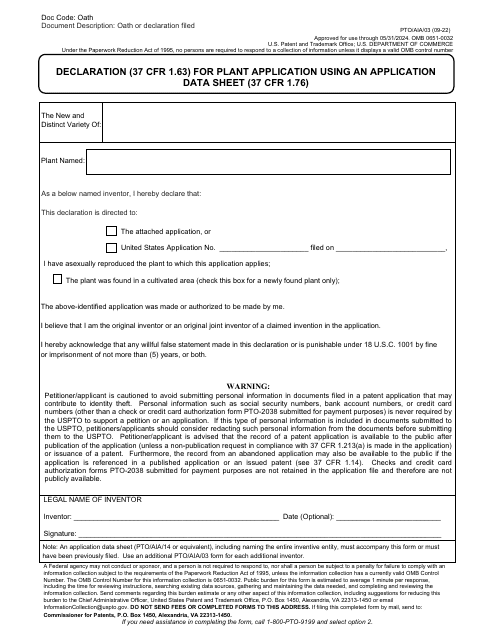 Form PTO/AIA/03  Printable Pdf