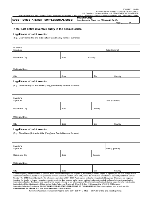 Form PTO/AIA/11 Substitute Statement Supplemental Sheet