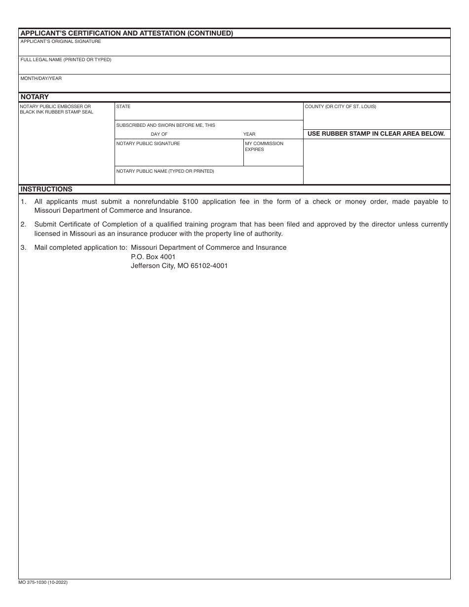 Form MO3751030 Fill Out, Sign Online and Download Fillable PDF