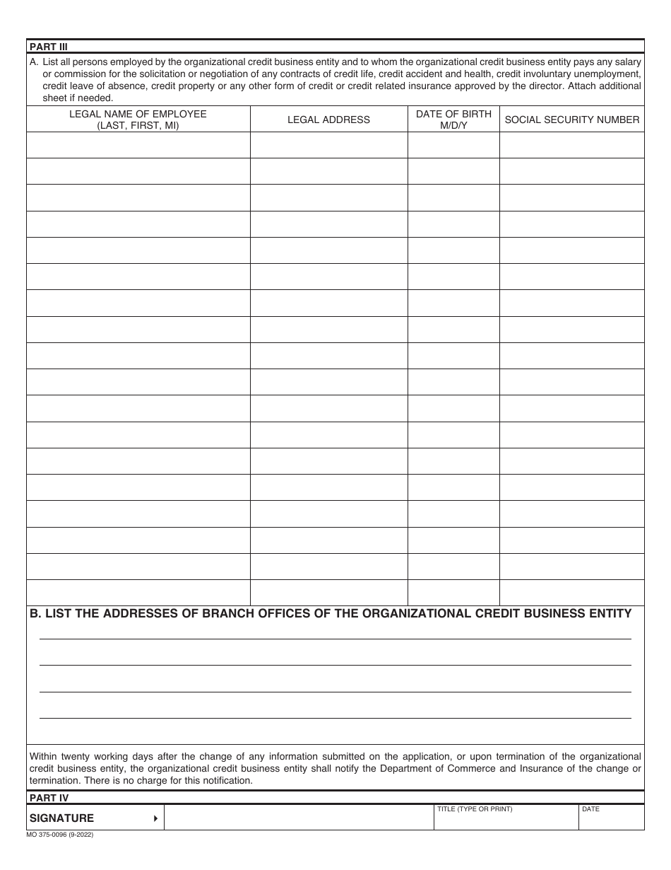 Form MO375-0096 Organizational Credit Business Entity Application - Missouri, Page 2