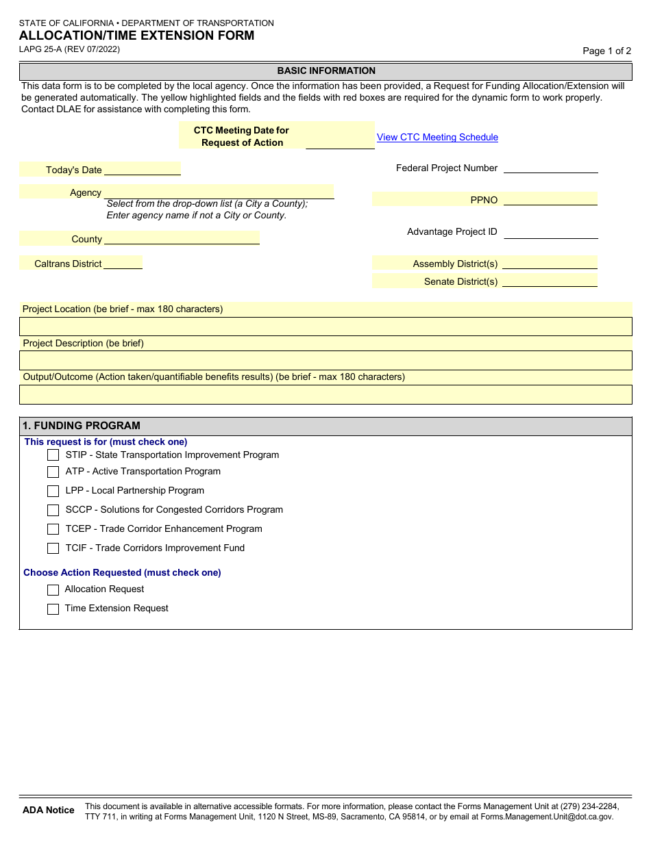 Form LAPG25A Download Fillable PDF or Fill Online Allocation/Time