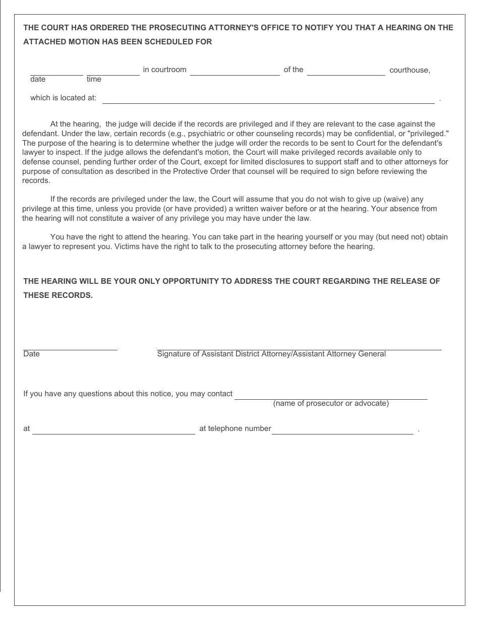 Notice of a Hearing Regarding the Release of Records - Massachusetts, Page 2