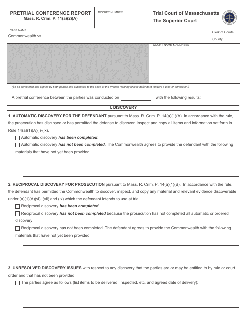 Pretrial Conference Report - Massachusetts Download Pdf