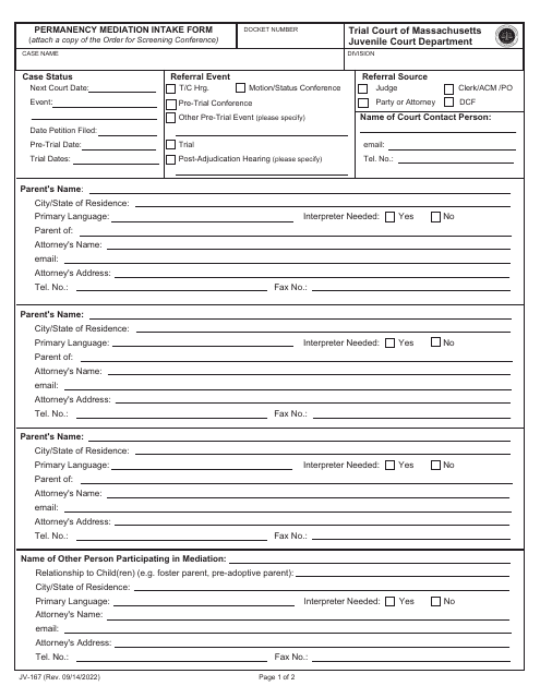 Form JV-167  Printable Pdf
