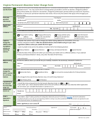 Form SBE-703.1C Virginia Permanent Absentee Voter Change Form - Virginia