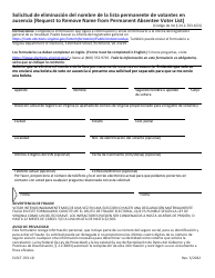 Document preview: Formulario ELECT-703.1D Solicitud De Eliminacion Del Nombre De La Lista Permanente De Votantes En Ausencia - Virginia (Spanish)