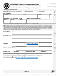 Document preview: Form EF Postgraduate Training License Enrollment Form - California