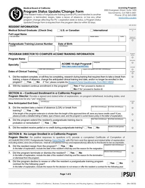 Form PSU Program Status Update/Change Form - California