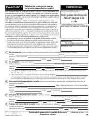 Document preview: Formulario FW-001-GC Solicitud De Exencion De Cuotas De La Corte (Dependiente O Pupilo) - California (Spanish)