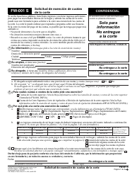 Document preview: Formulario FW-001 Solicitud De Exencion De Cuotas De La Corte - California (Spanish)