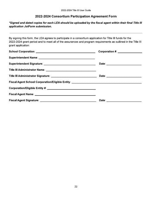 Consortium Participation Agreement Form - Indiana, 2024