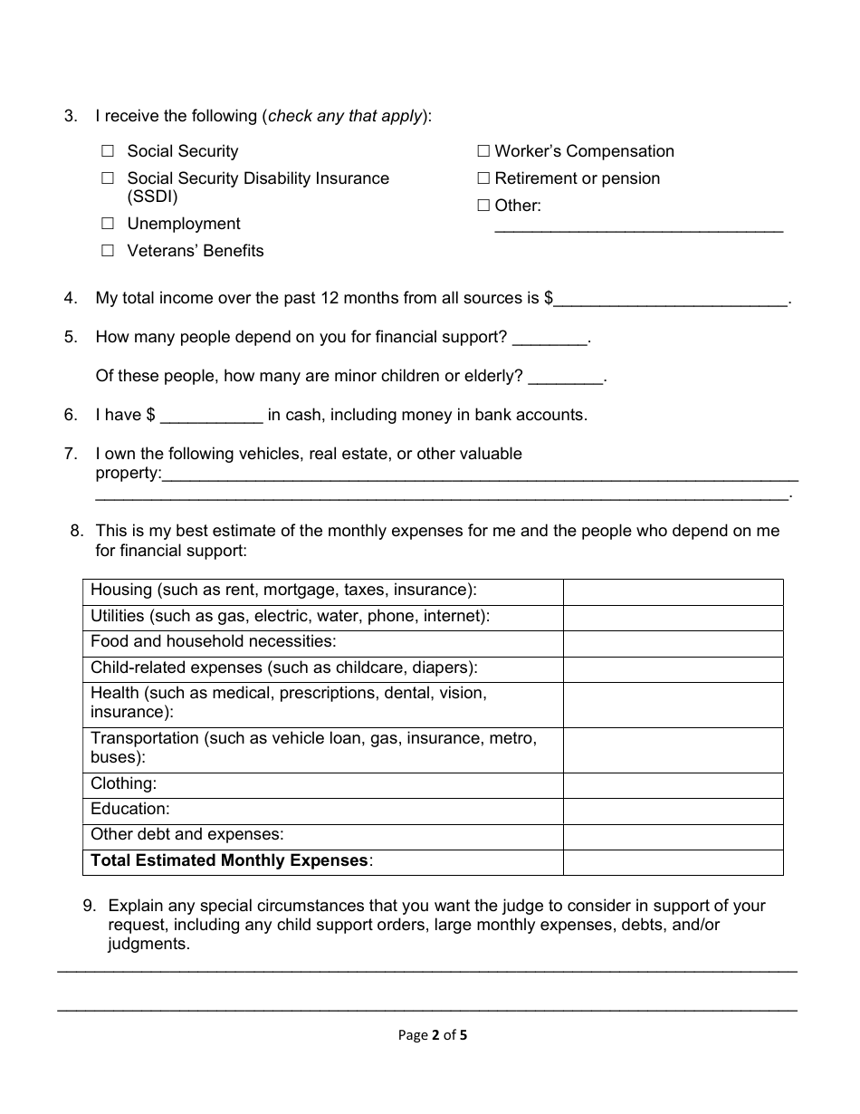 Motion to Exempt (Protect) Wages and Request Hearing - Washington, D.C., Page 2