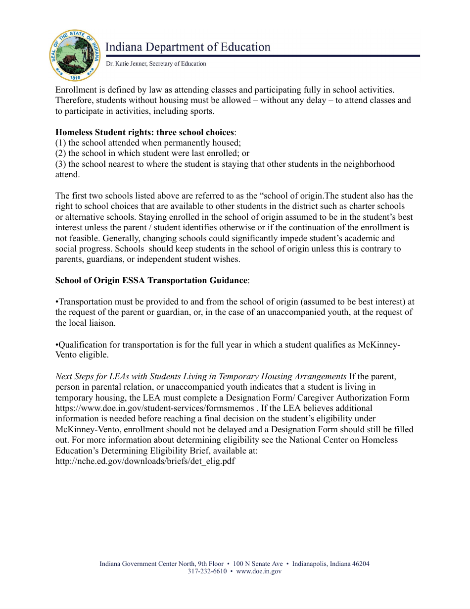 Housing Questionnaire - Indiana Education for Homeless Children  Youth (Inehcy) Mckinney-Vento Homeless Education Program - Indiana, Page 5