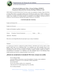 Document preview: Cuestionario De Vivienda - Education De Indiana Para Ninos Y Jovenes Sin Hogar (Inehcy) Programa De Educacion Para Personas Sin Hogar Mckinney-Vento - Indiana (Spanish)