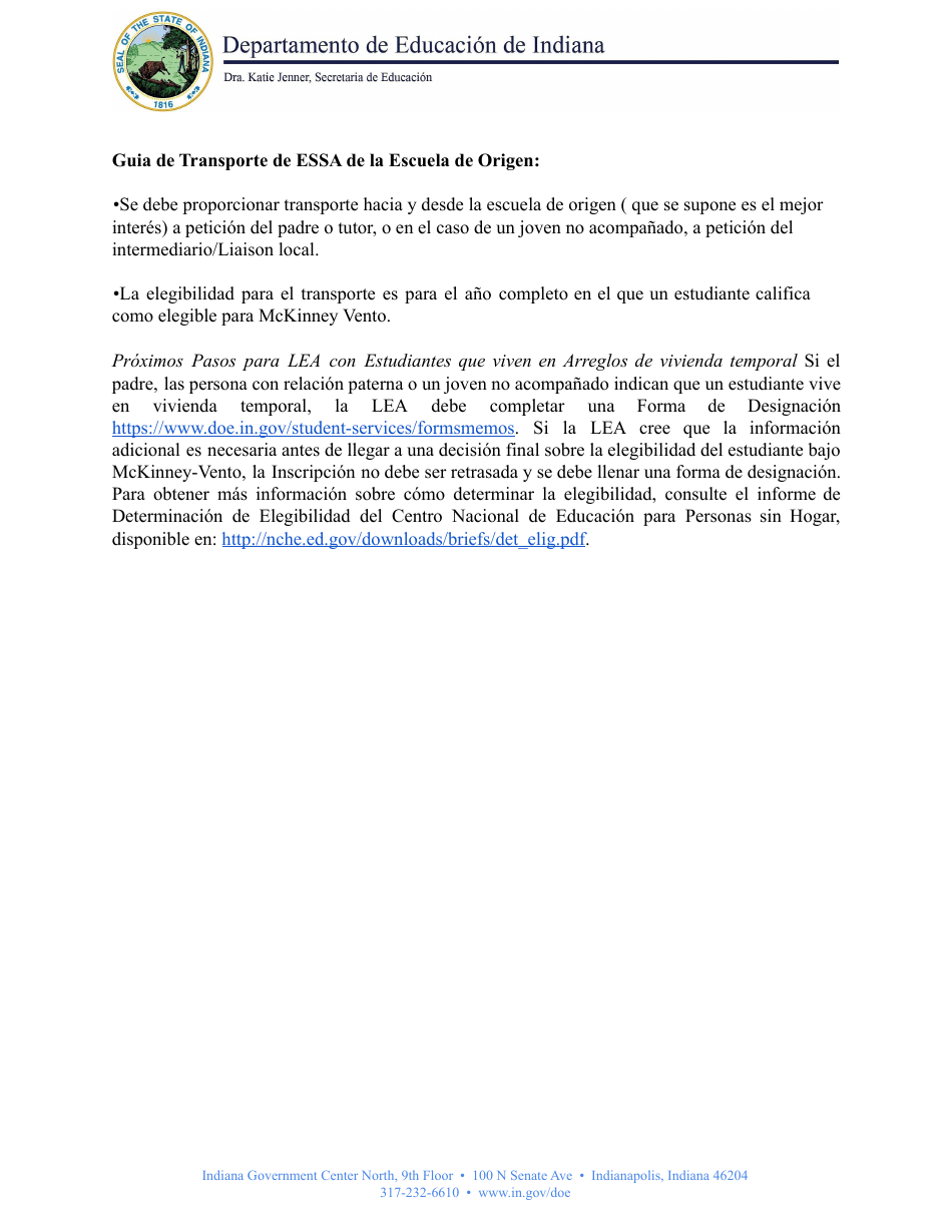 Cuestionario De Vivienda - Education De Indiana Para Ninos Y Jovenes Sin Hogar (Inehcy) Programa De Educacion Para Personas Sin Hogar Mckinney-Vento - Indiana (Spanish), Page 6
