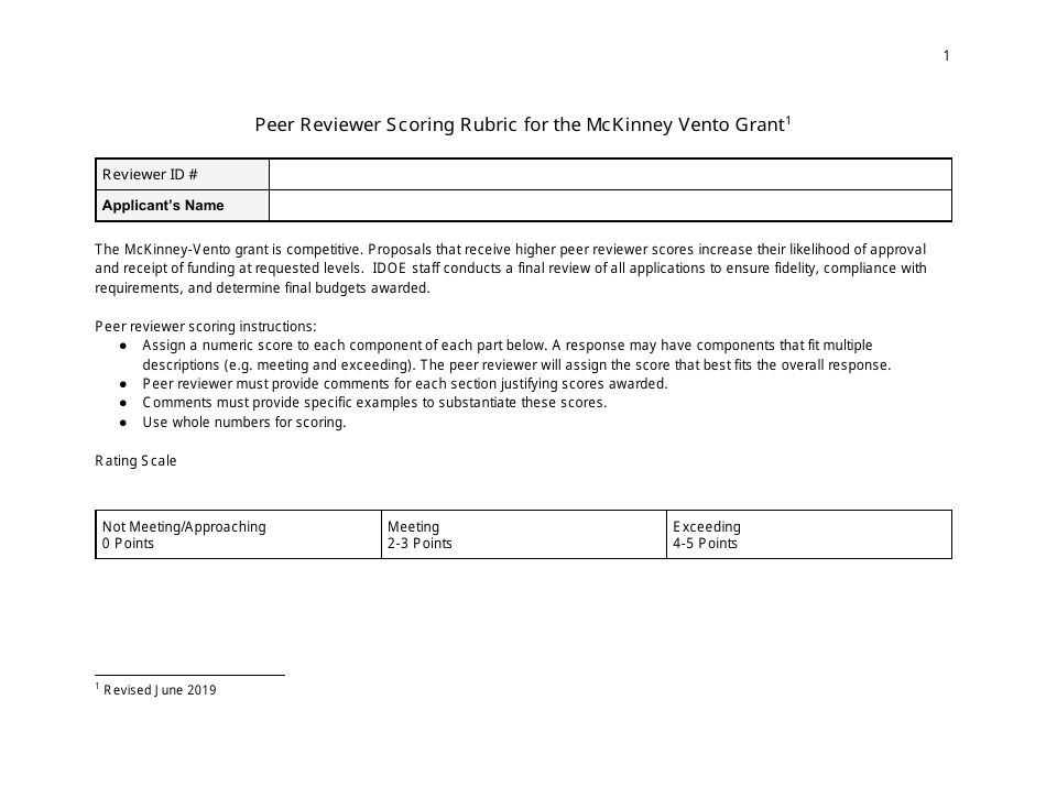 Peer Reviewer Scoring Rubric for the Mckinney Vento Grant - Indiana, Page 1