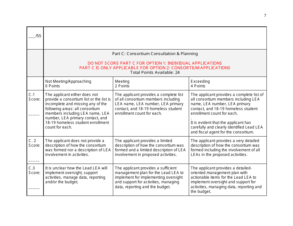 Peer Reviewer Scoring Rubric for the Mckinney Vento Grant - Indiana, Page 7