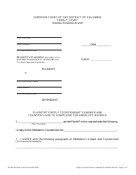 Document preview: Plaintiff's Reply to Defendant's Answer and Counterclaim to Complaint for Absolute Divorce - Washington, D.C.