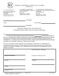 Document preview: Orden De Embargo De Una Sentencia (Embargo De Sueldos, Ingresos, Salarios, Comisiones Y Pensiones) - Washington, D.C. (Spanish)