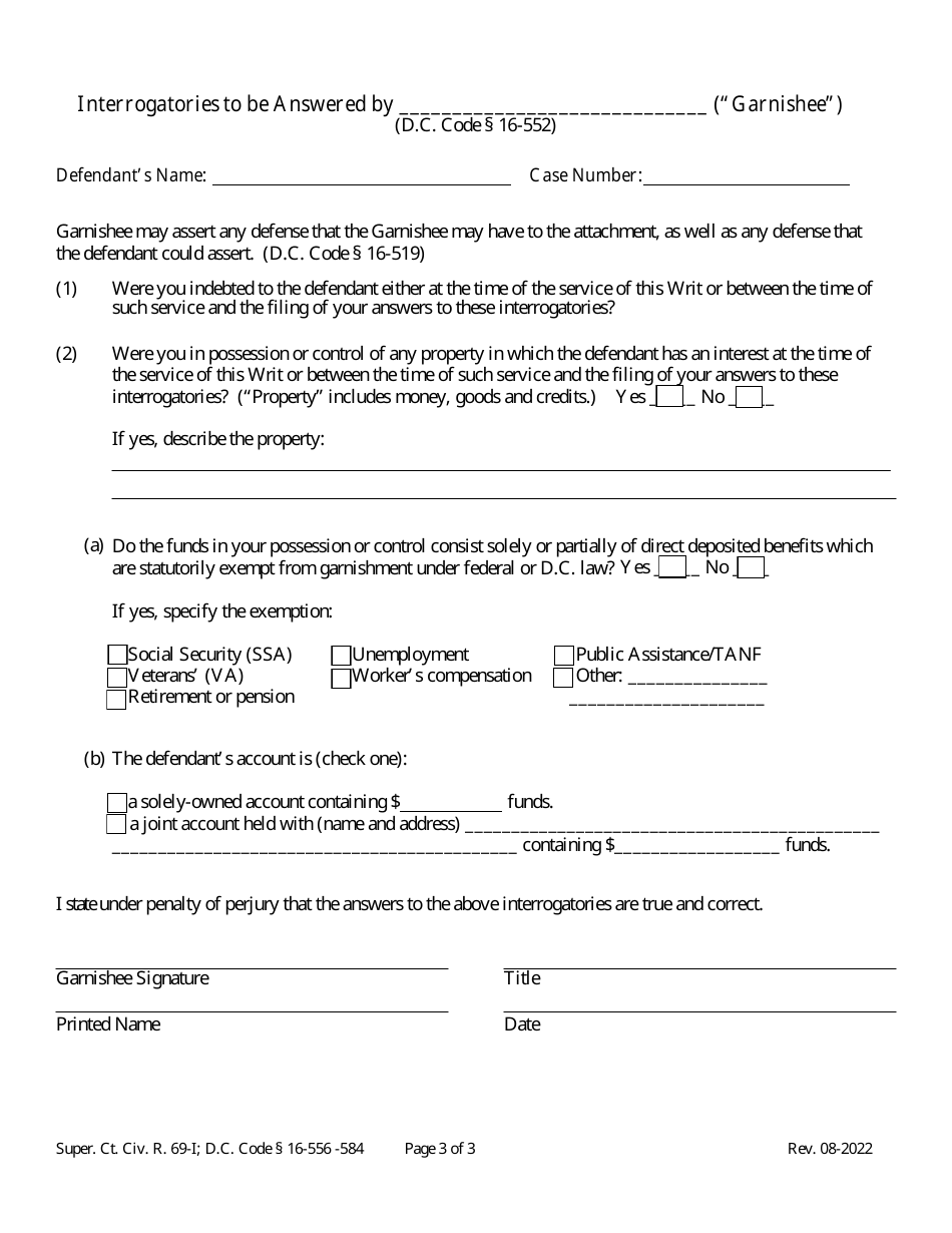 Writ of Attachment (Other Than Wages, Salary and Commissions) - Washington, D.C., Page 3
