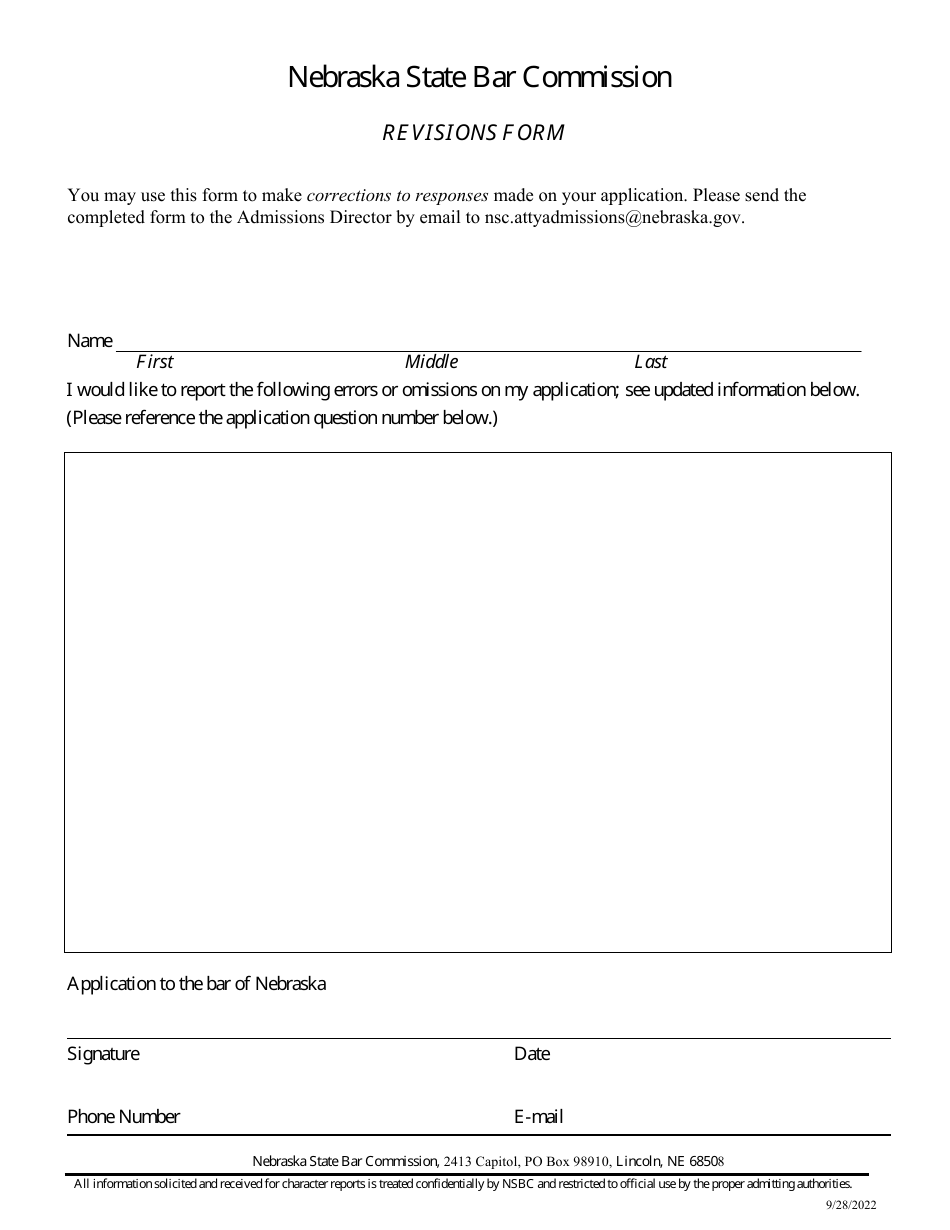 Form NSBC1:02 Revisions Form - Nebraska, Page 1