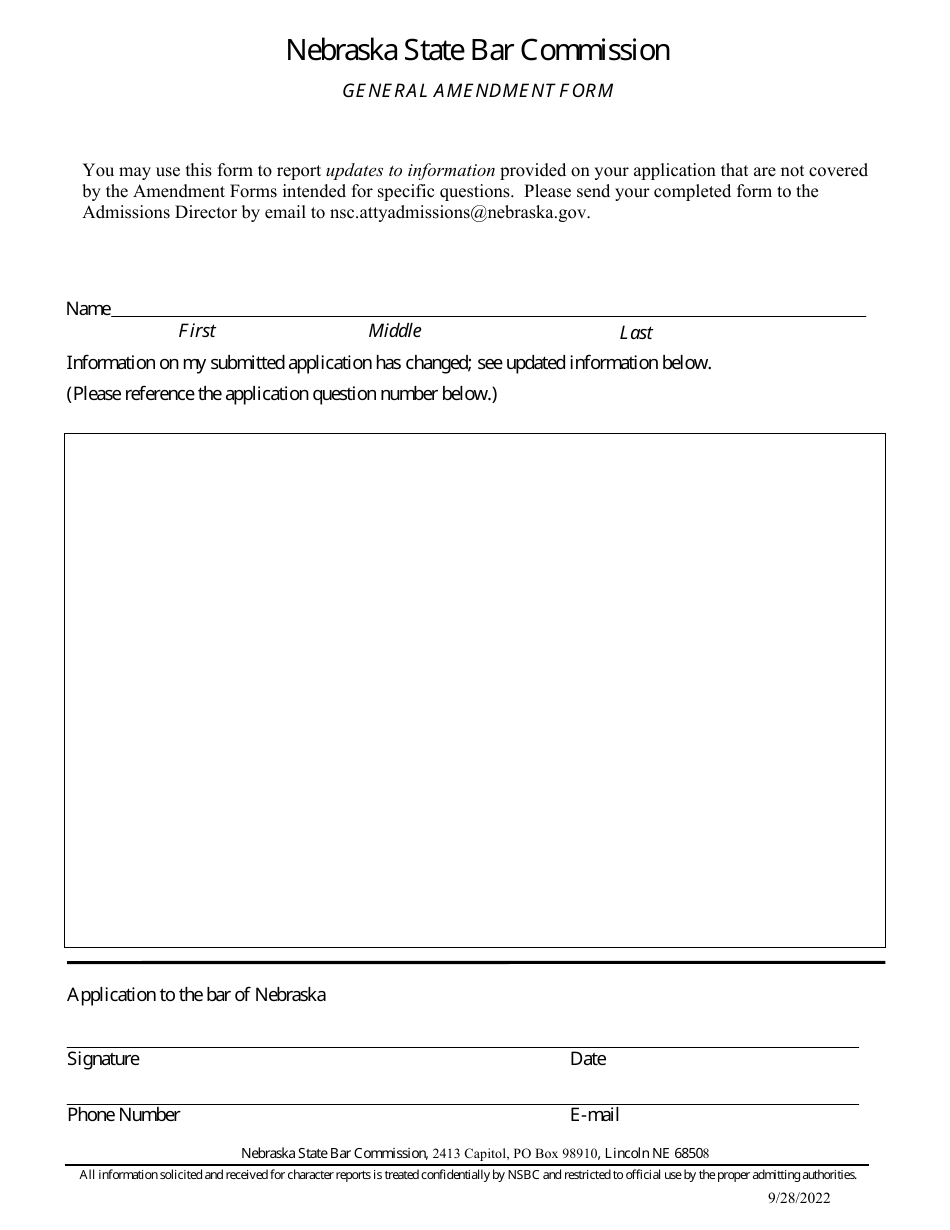 General Amendment Form - Nebraska, Page 1