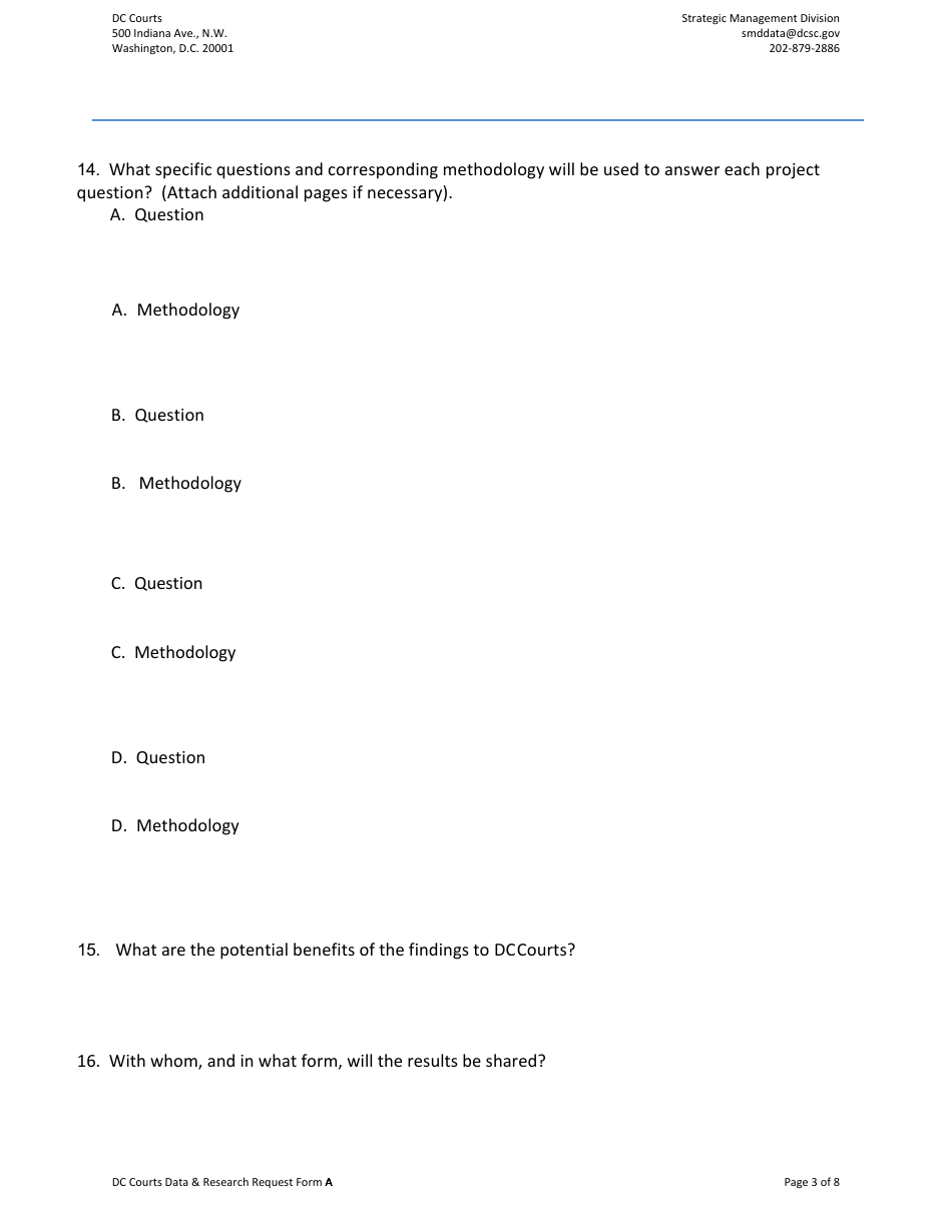 Form A Data and Research Request Form (Public Requestors) - Washington, D.C., Page 3