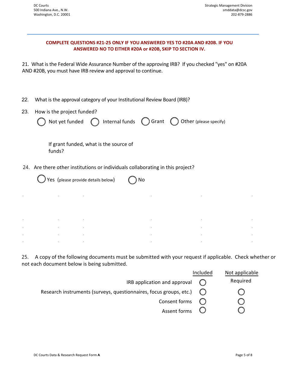 Form A Data and Research Request Form (Public Requestors) - Washington, D.C., Page 5