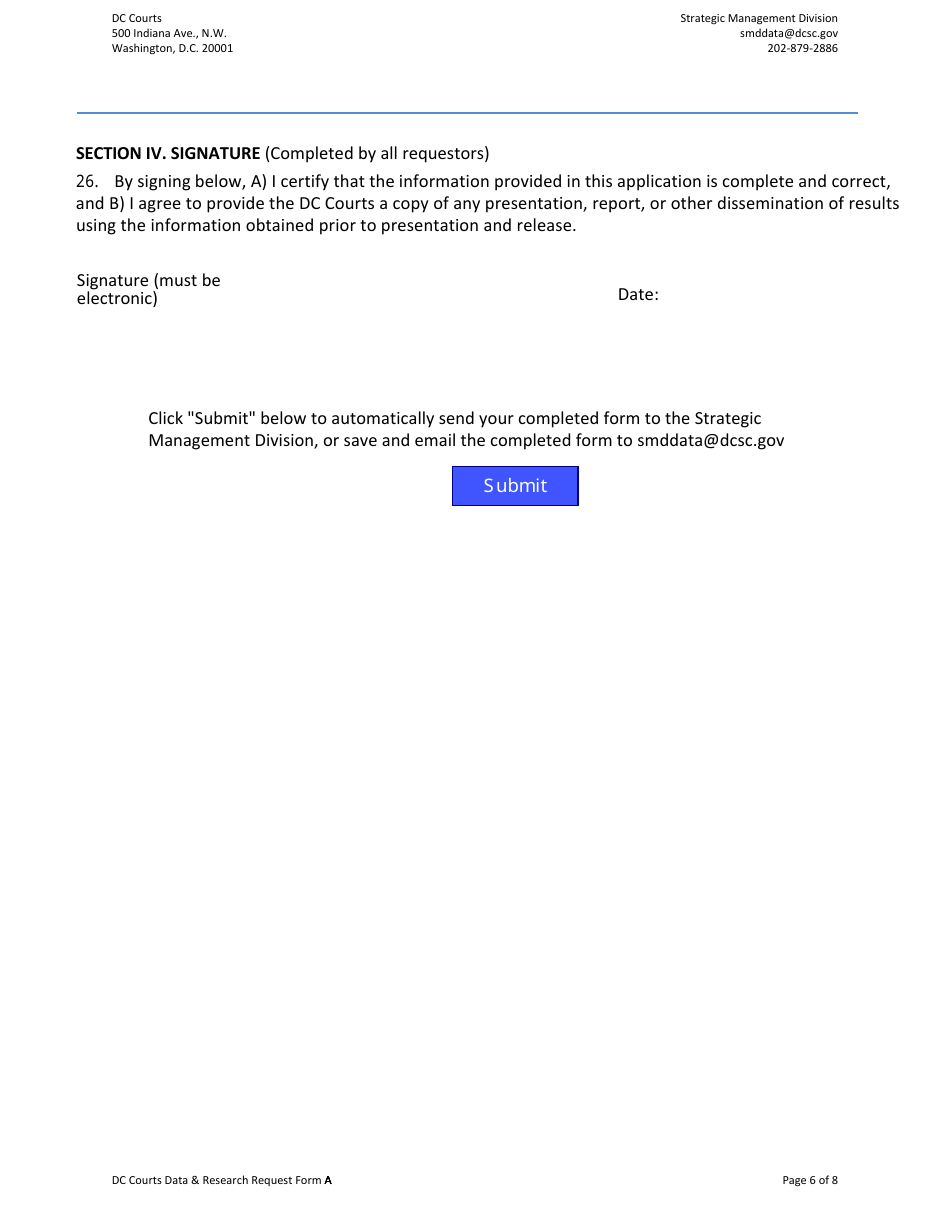 Form A Data and Research Request Form (Public Requestors) - Washington, D.C., Page 6