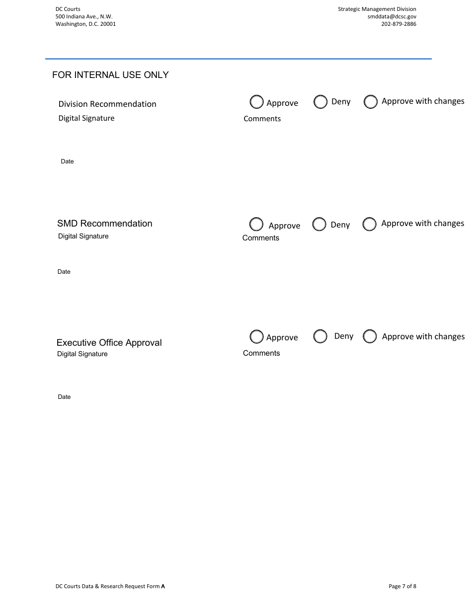 Form A Data and Research Request Form (Public Requestors) - Washington, D.C., Page 7