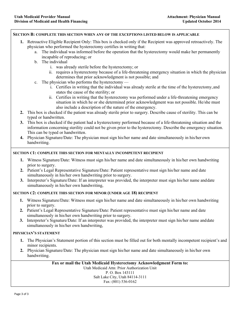 Utah Utah Medicaid Hysterectomy Acknowledgment Form - Fill Out, Sign ...